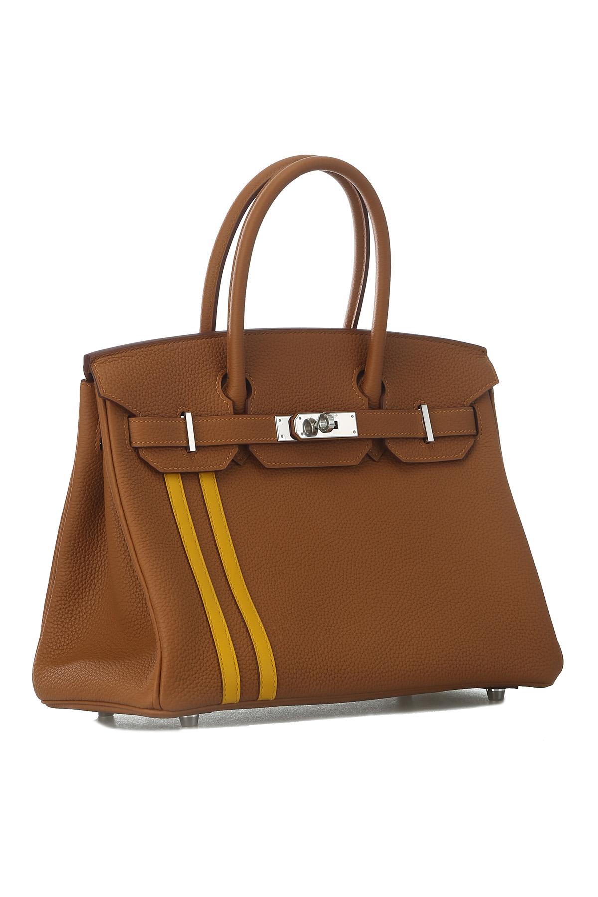 HERMÈS BIRKIN 30 TOGO LEATHER GOLDEN BROWN WITH AMBER YELLOW AND SILVER BUCKLE BAG H028365CC04 (30*22*15cm)